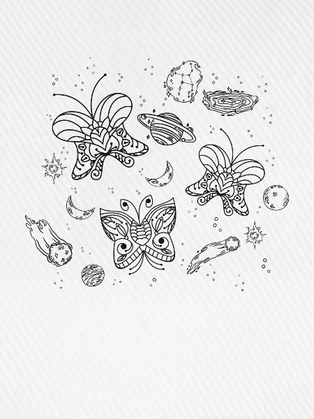 Himmlischer Schmetterling Nachthimmel Linienkunst