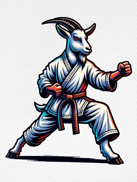 Karate-Ziege in Action – Dynamischer Kampfgeist