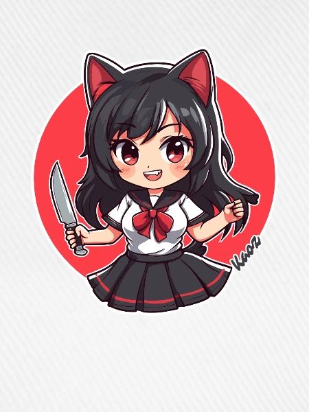 Chibi Cartoon Schulmädchen mit Küchenmesser