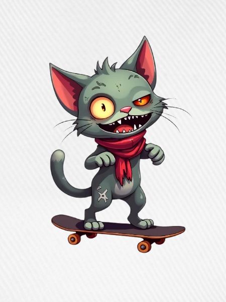 Gruselige Skateboard-Katze