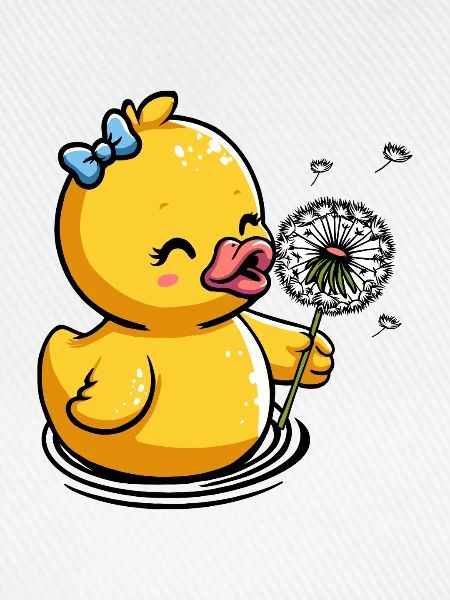 Küken mit Pusteblume und Schleife