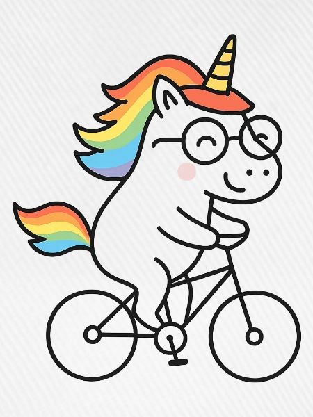 Regenbogen-Einhorn auf Fahrrad