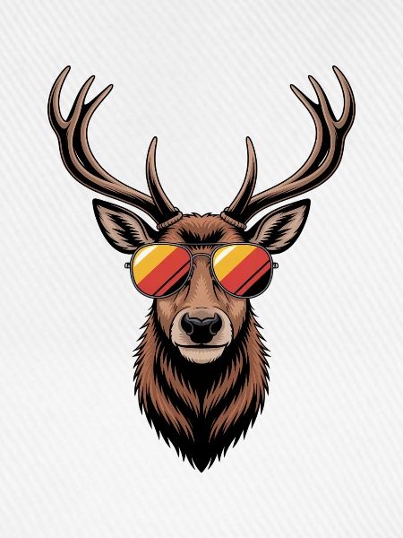 Hirsch mit Geweih und Sonnenbrille