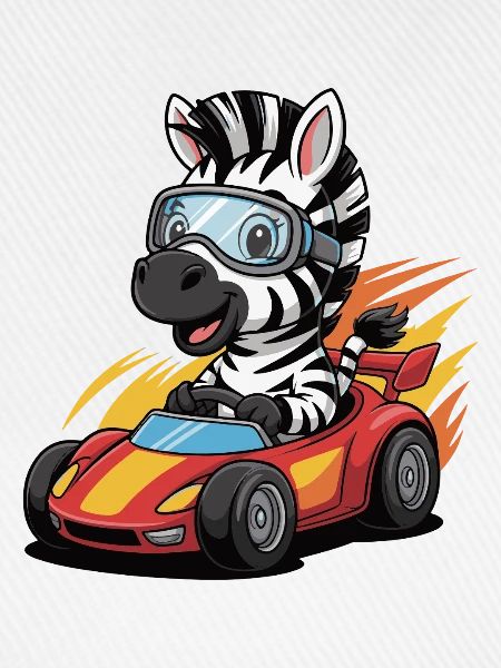 Zebra Rennkart mit Schutzbrille