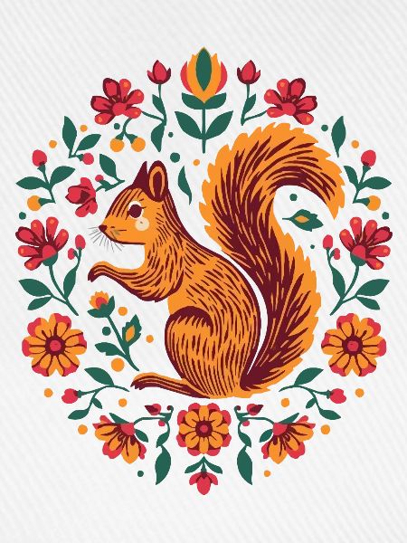 Eichhörnchen im Blumenkranz