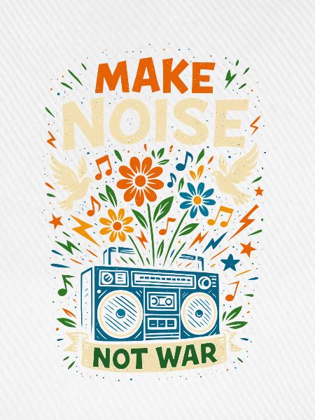 Make noise not war, peace musik