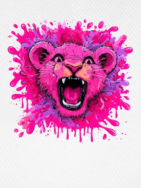 Pinker Löwe im Farbschwall