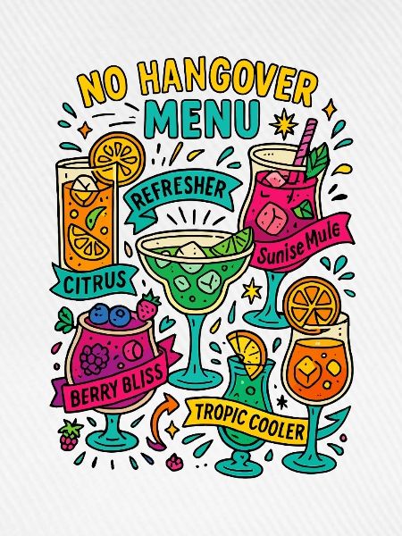 no hangover menu, mocktail karte
