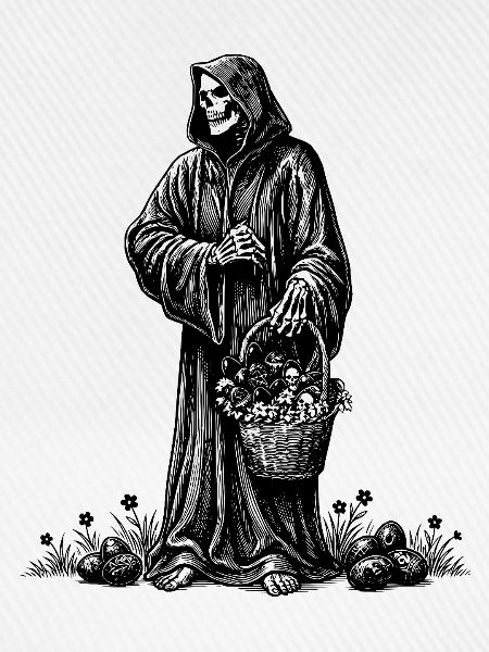 Todesfigur Osterkorb Versteckte Eier Gras