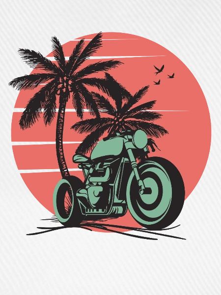 Retro Sunset Palm Motorradfahrt