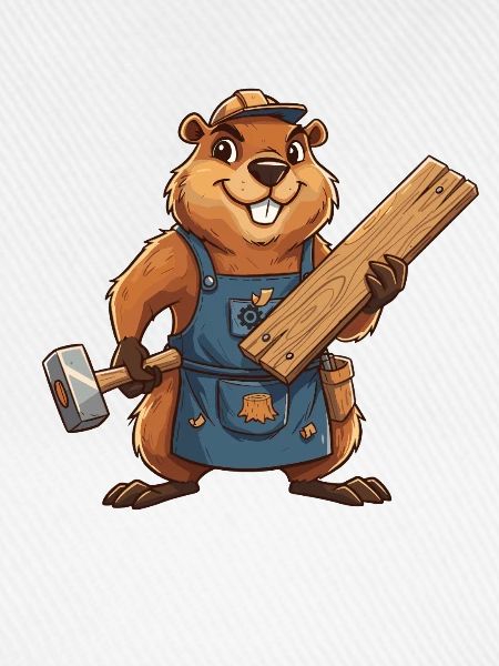 Biber Bauarbeiter mit Holzlatten