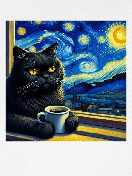 Schwarze Katze Starry Night