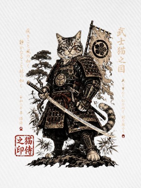 Samurai Katze Krieger Kampfkunst Design