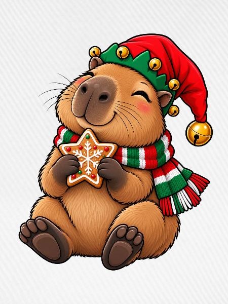 Süßes Capybara als Wichtel mit Lebkuchen