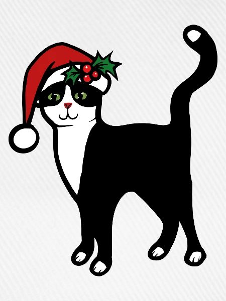 Weihnachtsmann-Katze mit Stechpalme