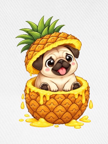 Süßer Mops mit Ananas Cartoon Sommer