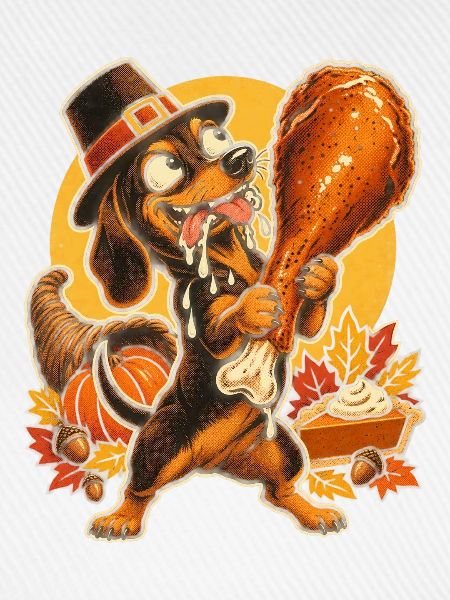 Thanksgiving Dackel mit Truthahn-Drumstick
