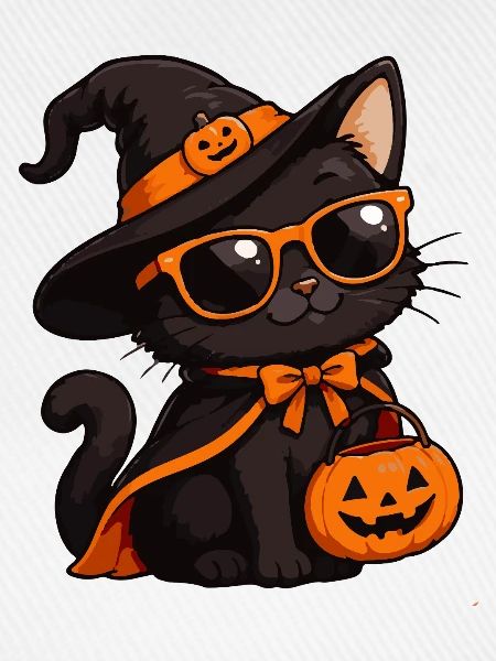 Halloween-Katze mit Kürbiskorb