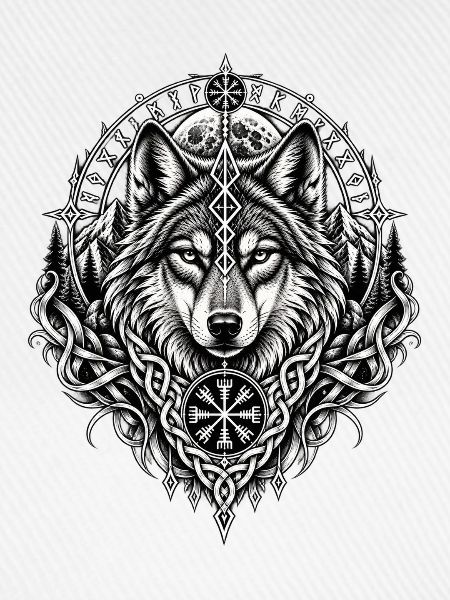 Nordischer Wolf Runen Wikinger Mythologie