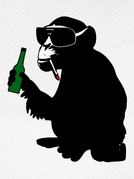 monkey with beer bottle