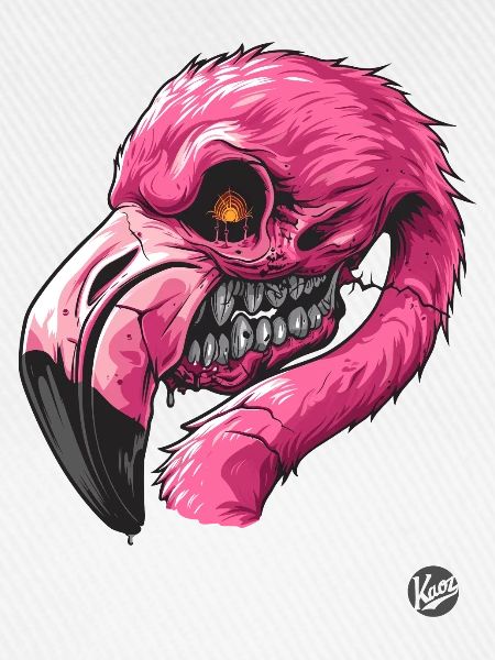 Flamingo-Zombie: pinker Totenkopf Flamingo