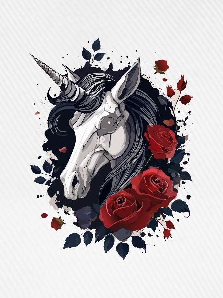 Dark Gothic Einhorn mit Rosen