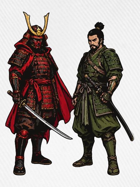 Roter und Grüner Samurai-Kontrast