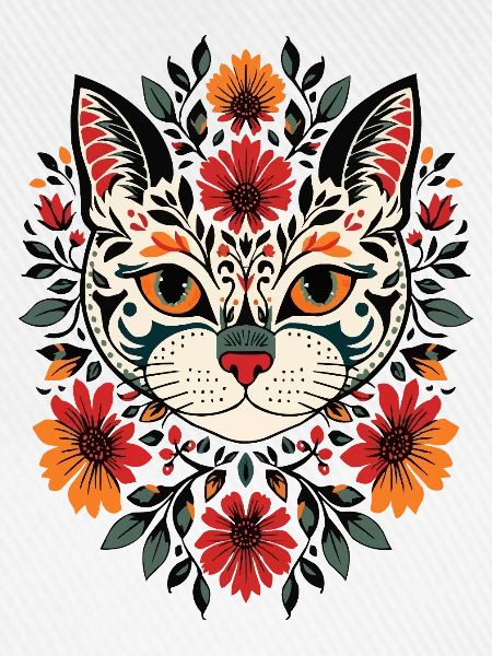 Folkart Katzenkopf mit Blüten