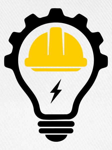 Elektriker Bauhelm Blitz und Glühbirne