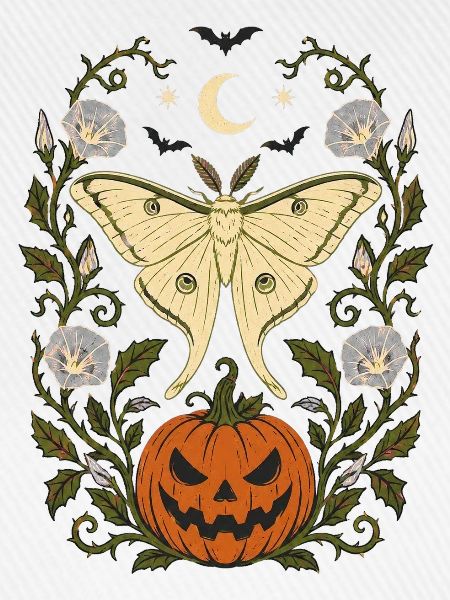Halloween Luna Moth & Jack O' Lantern