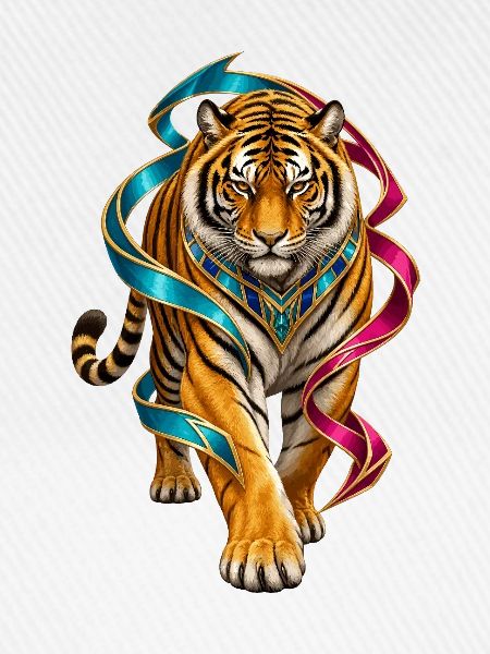 Tiger mit bunten Bändern Ornament