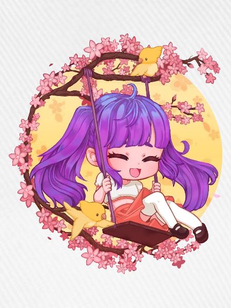 Chibi-Mädchen auf der Schaukel