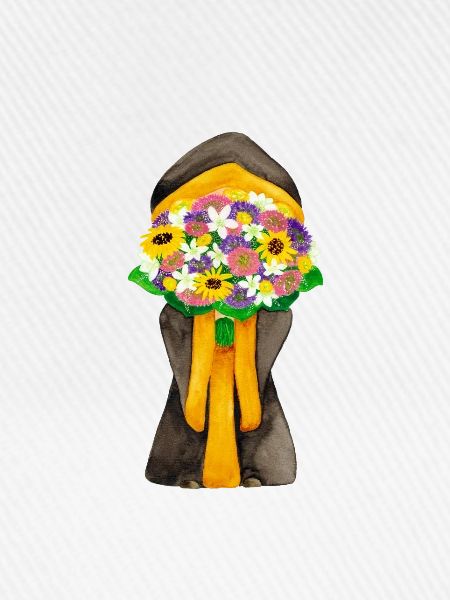Münchner Kindl mit Blumenstrauß