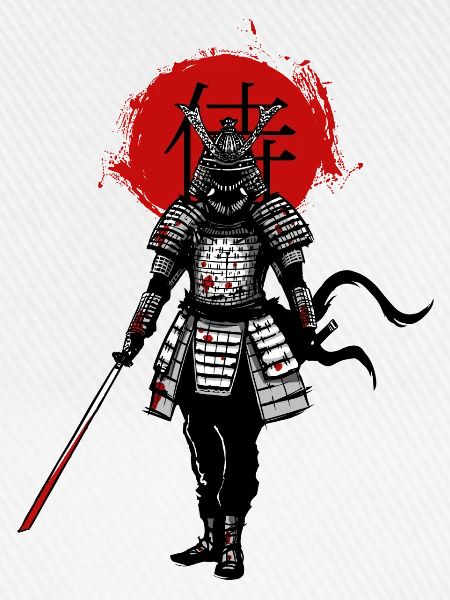 Samurai auf rotem Hintergrund