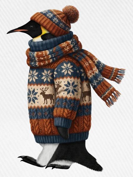 Pinguin im Strickpullover Winter Weihnachten
