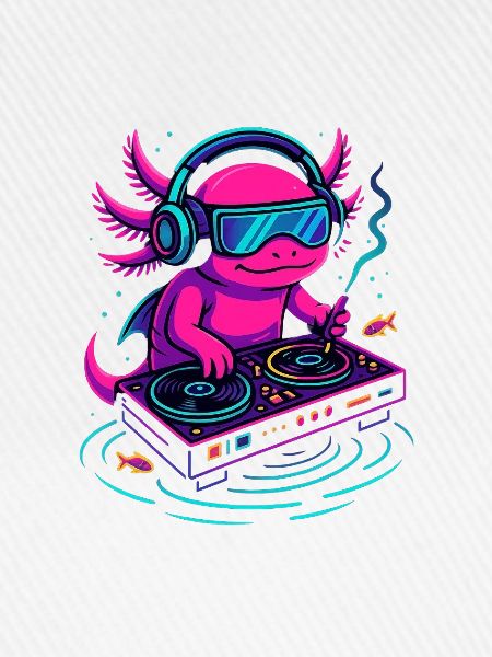 DJ-Axolotl mit Cyperpunk Vibe