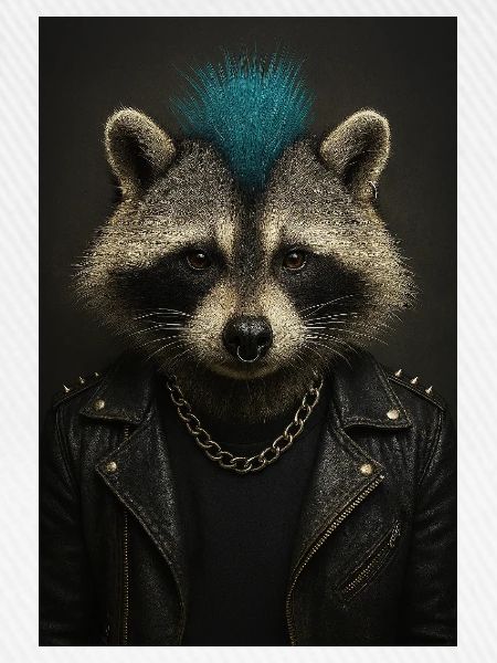 Punk-Waschbär im Lederjacke