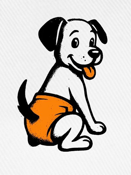 Kindermotiv: Hundewelpe mit oranger Windel