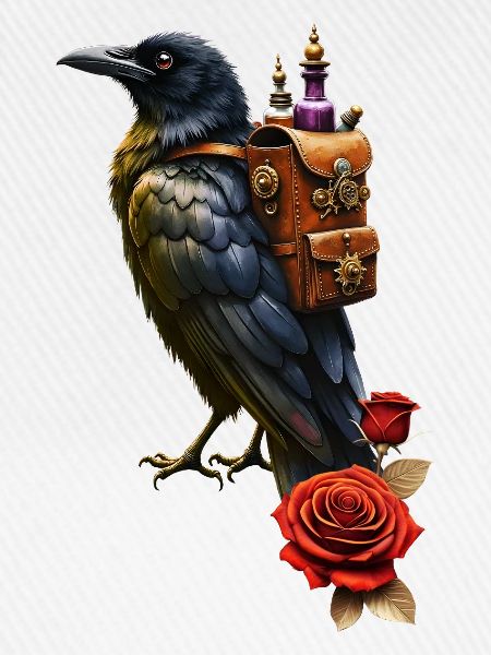 Steampunk Rabe mit Alchemie Rucksack