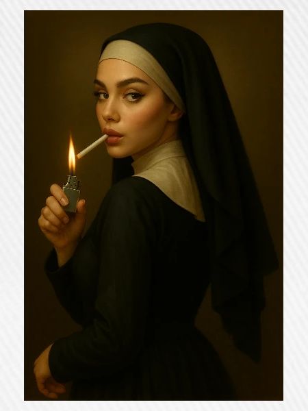 Nonne mit Feuerzeug