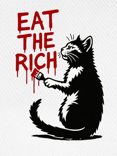 Schwarze Katze roter Tropfen-Text