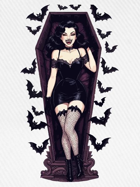 Vampir-Pinup im Sarg