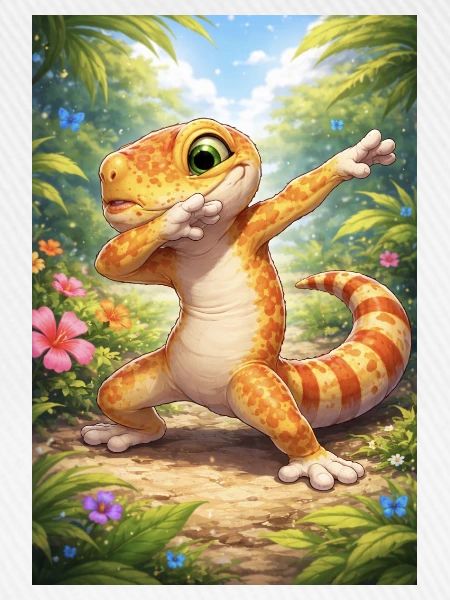 Tropen-Gecko im Dabbing-Stil