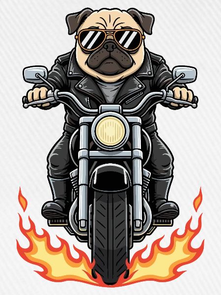 Cool Biker Pug Motorradflammen