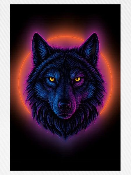 Neon Wolf auf Orange Circle
