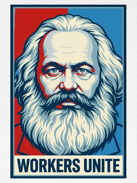 Marx-Porträt: Workers Unite-Plakat