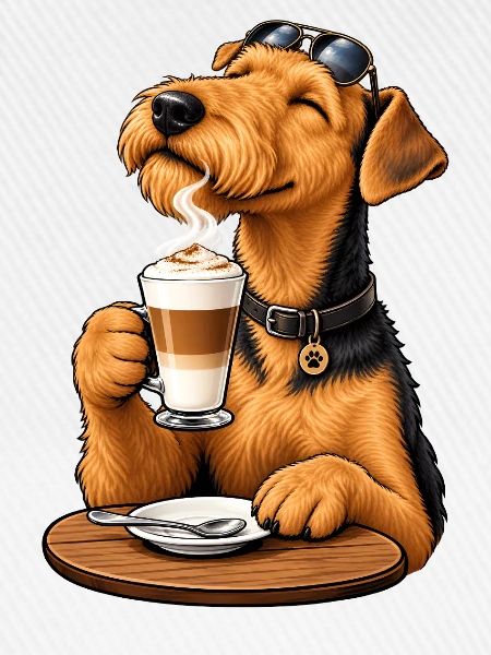 Airedale Terrier mit Latte Macchiato