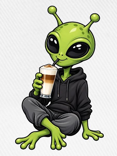 Alien mit Latte Macchiato