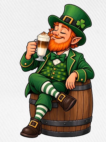 Leprechaun mit Latte Macchiato – Irischer Kaffee