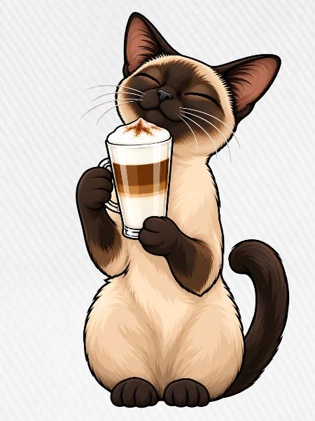 Siamkatze mit Latte Macchiato – Kaffee & Katze